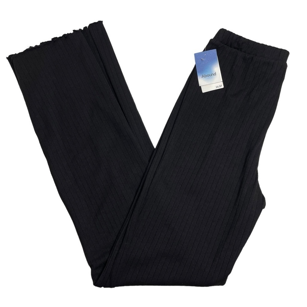 Abound Nordstrom Ribbed Wide Leg Lettuce Hem Pants Black XXS New